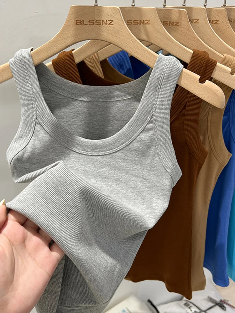 Round Neck Ribbed Tank Top