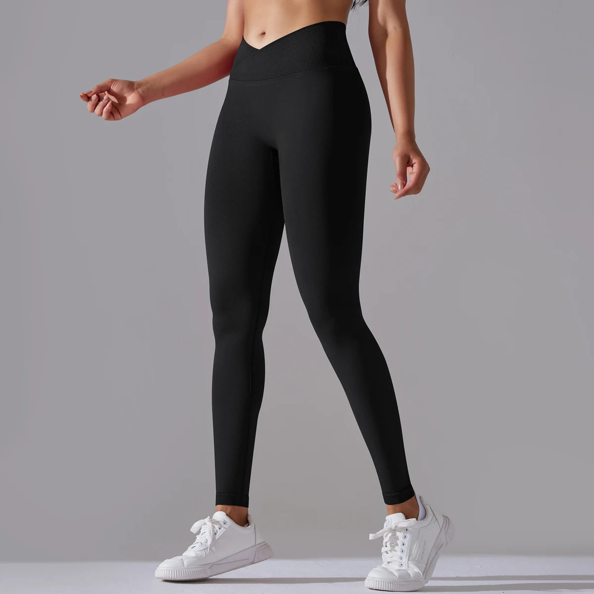 Seamless Yoga Pant Cross Over Waistband Sports Fitness Legging