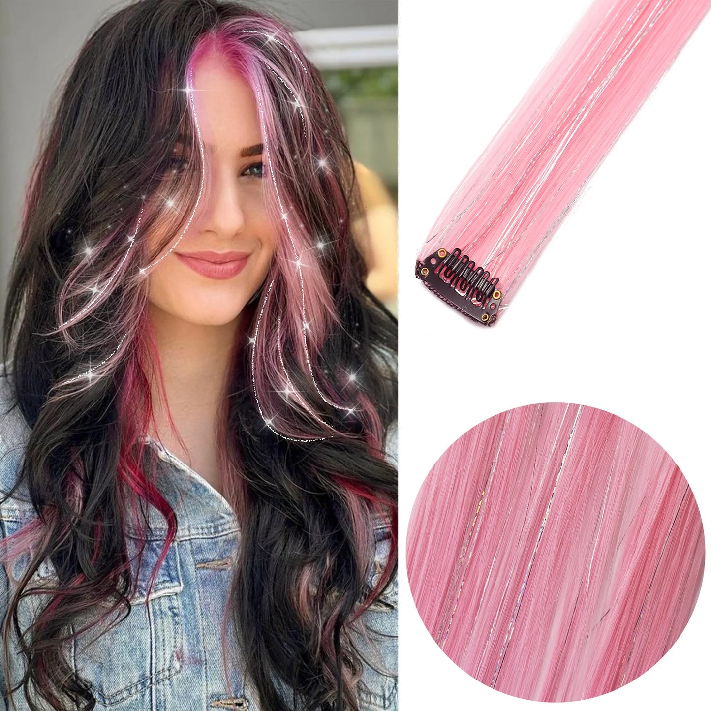 6pcs/pack Colored Party Highlights Clip in Hair Extensions