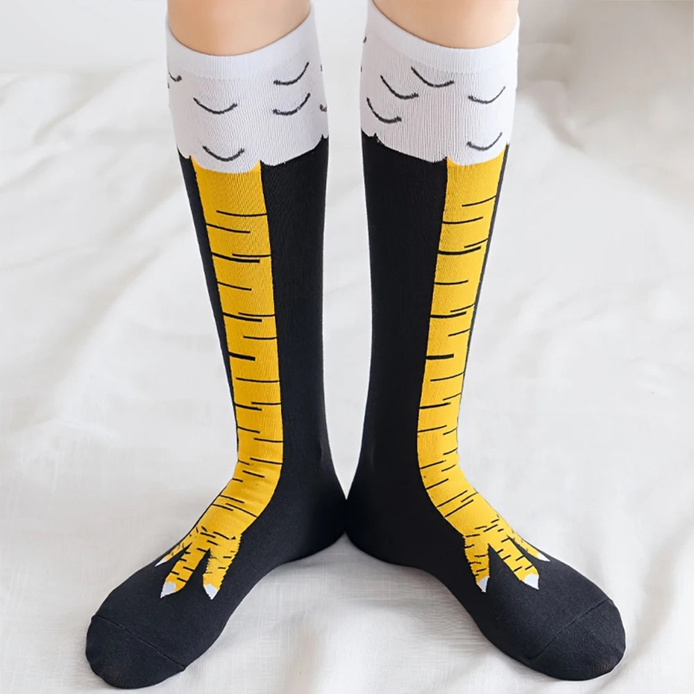 1 Pair Women Knee High Socks Trendy Cartoon Funny Chicken Claw Socks