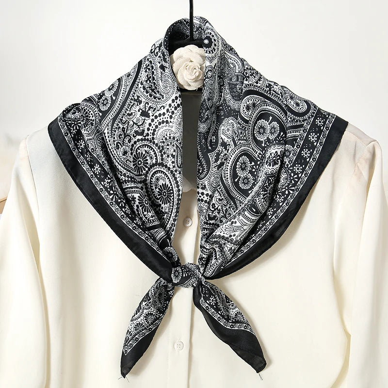 Print Satin Silk Square Scarf