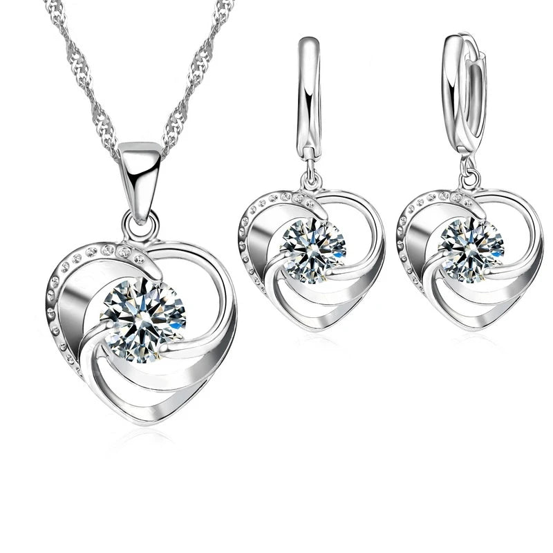 925 Sterling Silver Stamped Necklace Earrings Set