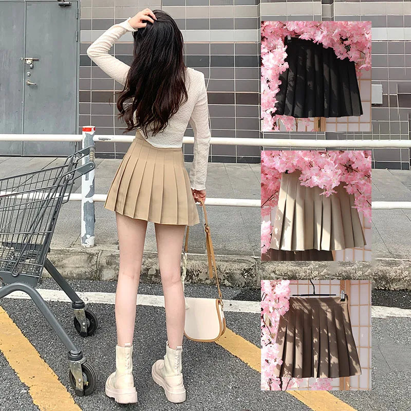 Khaki A-Line Korean Preppy Style Jupes Black Mini Skirts