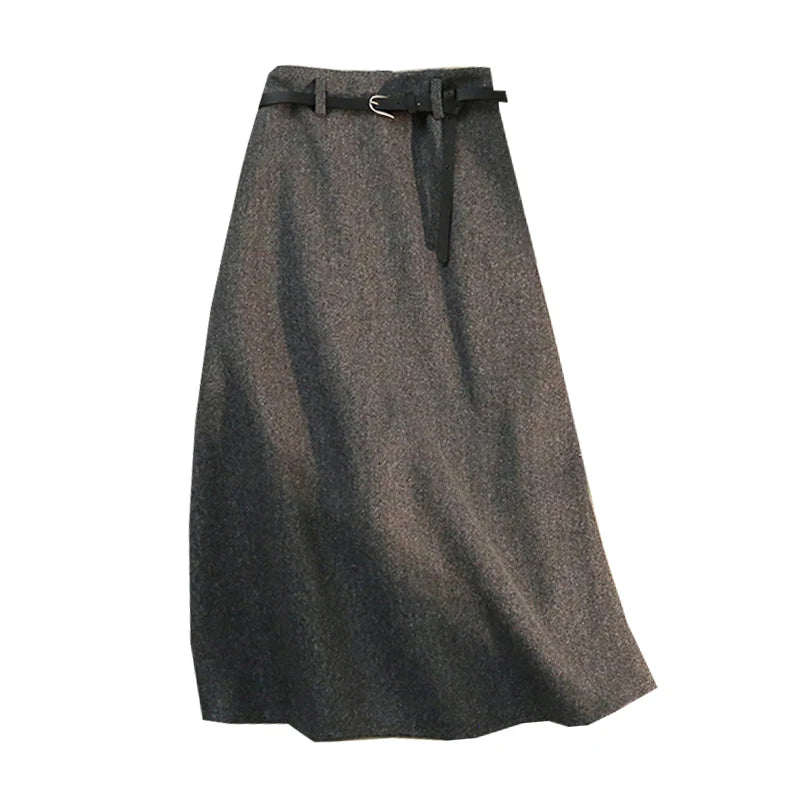 Vintage Woolen Midi Skirt Women