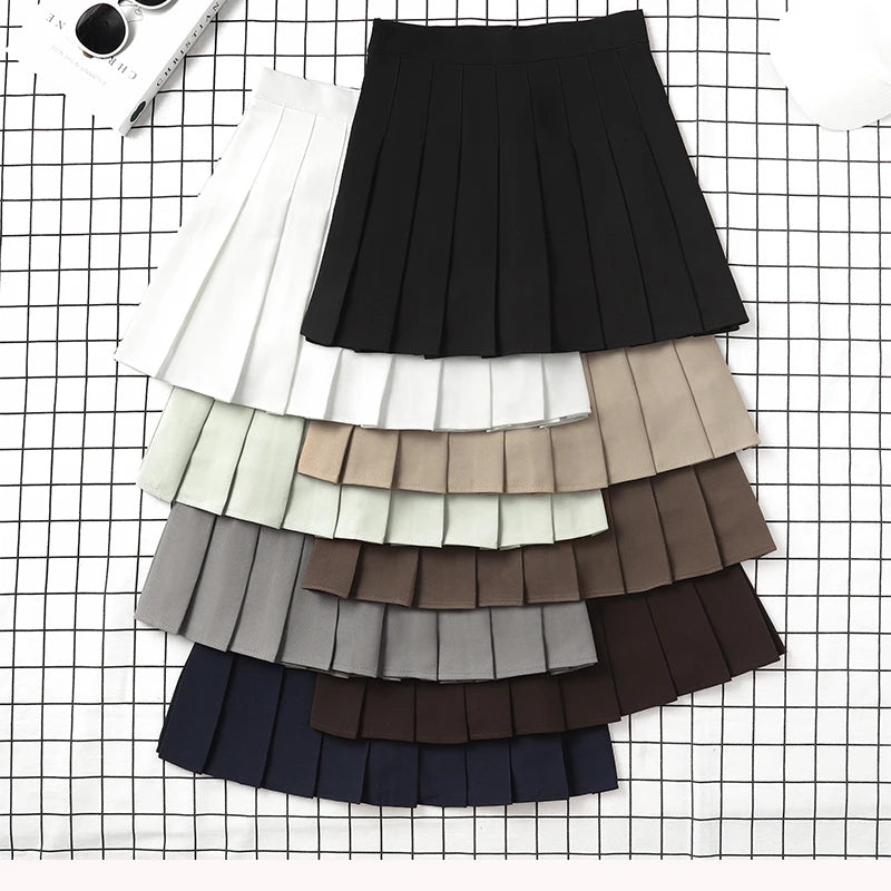 High Waist Korean Style Black Mini Pleated Skirt
