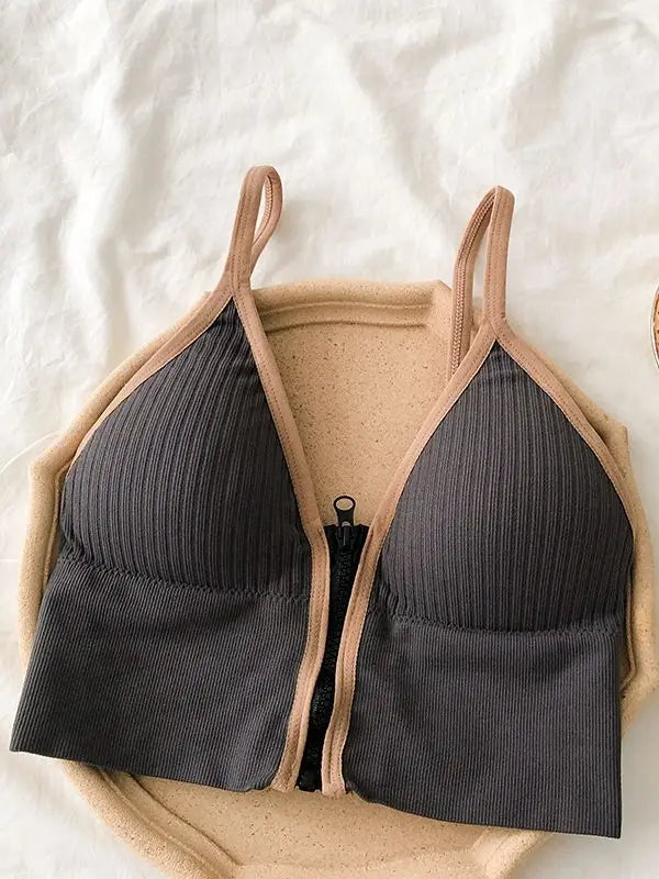 Ziper Fly Cotton Crop Tops