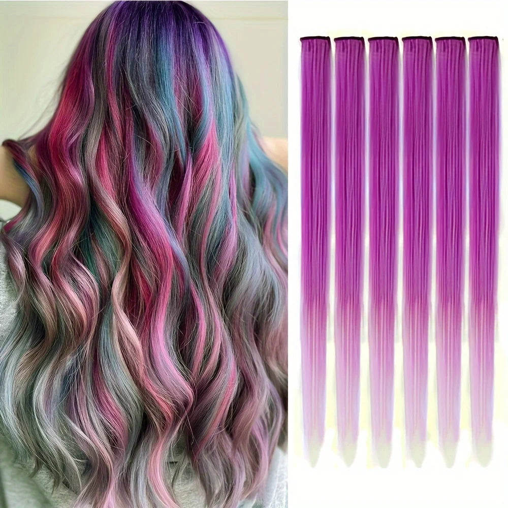 6pcs/pack Colored Party Highlights Clip in Hair Extensions