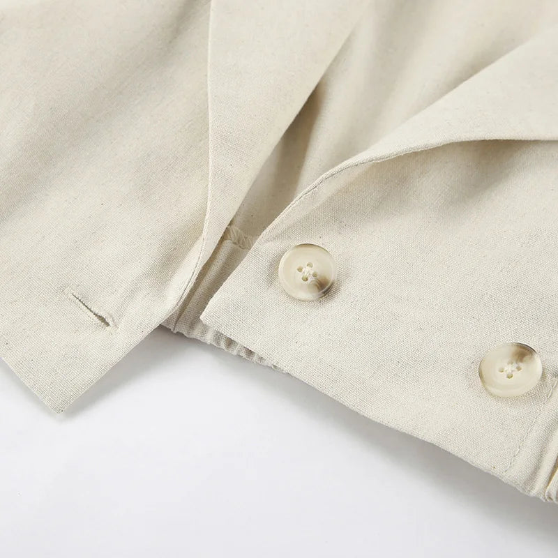 Khaki Linen Tank Tops Sleeveless V-neck Vest Crop