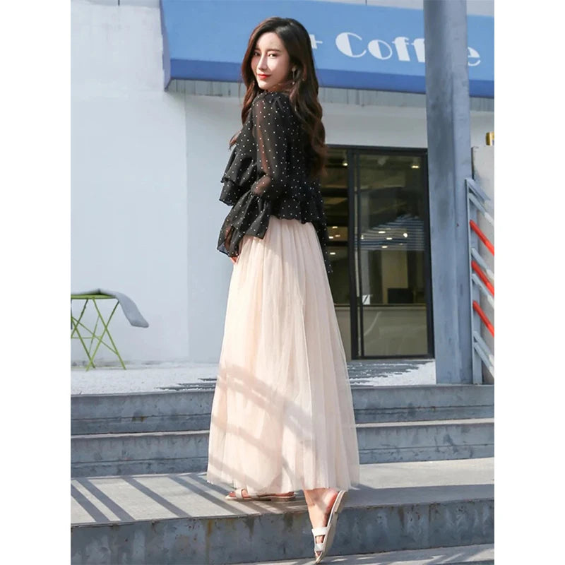 High Waist Mesh Pleated Skirts