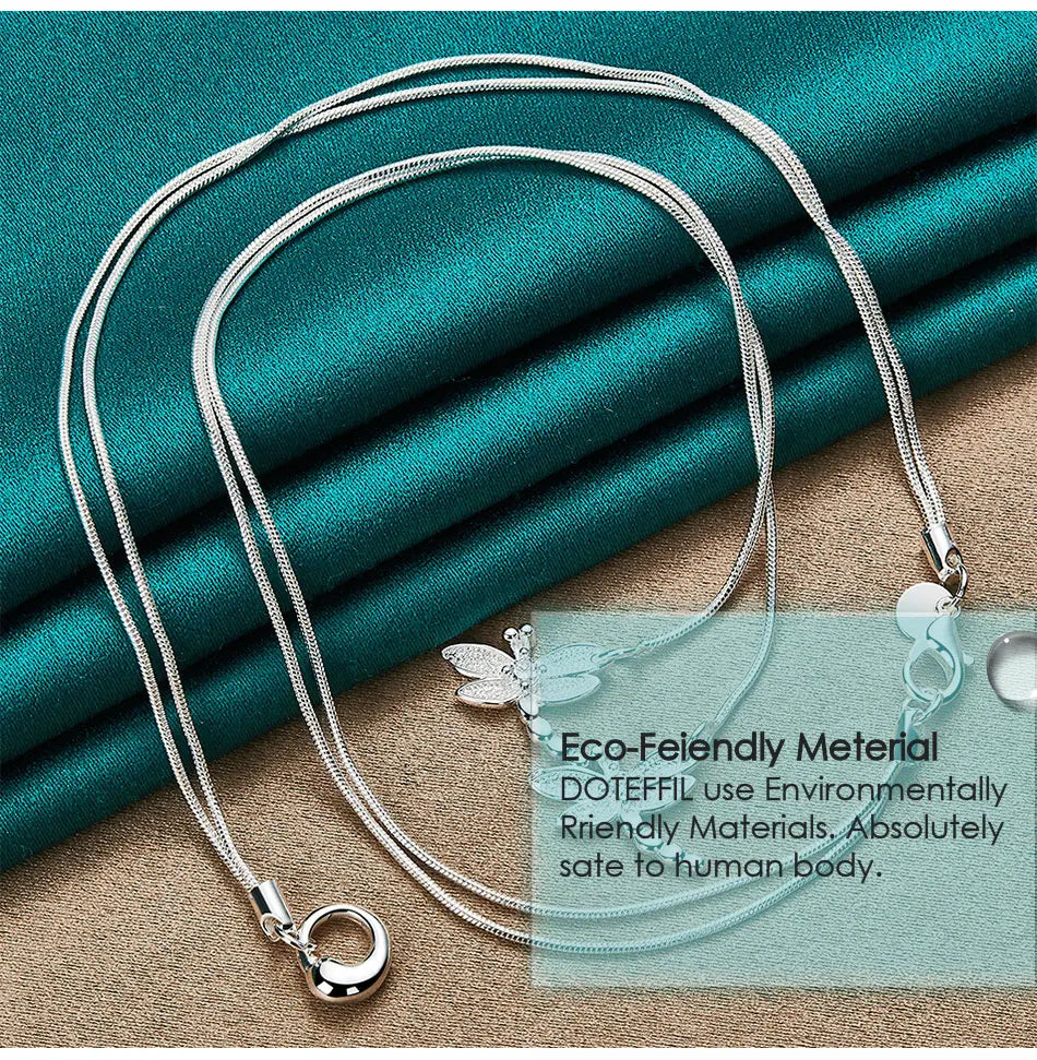 925 Sterling Silver Two Dragonfly Pendant Necklace