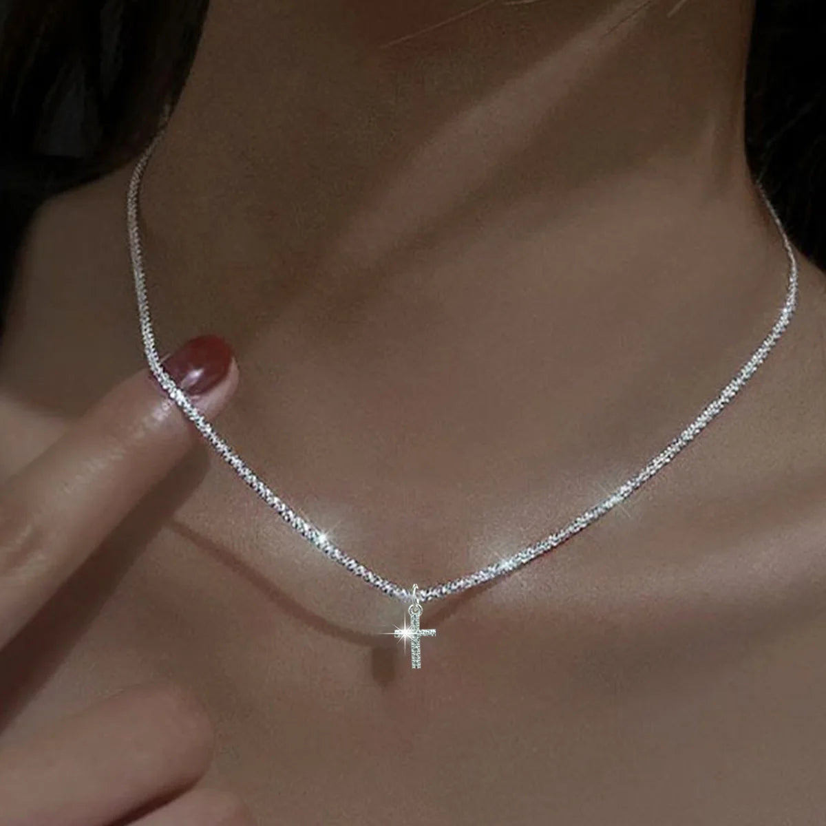 Popular 925 Sterling Silver Cross Zircon Necklace