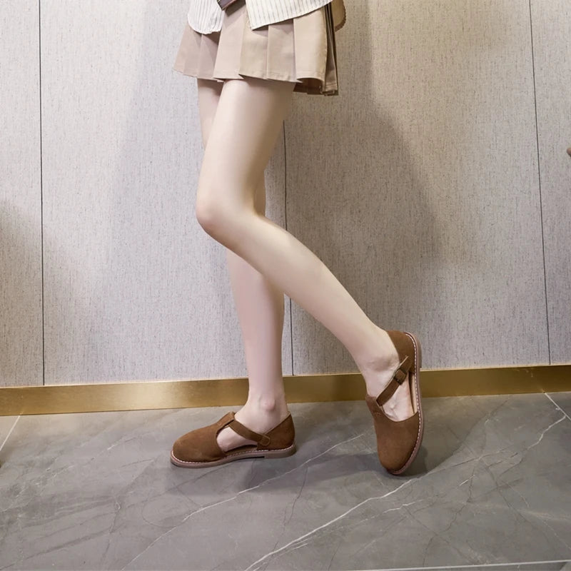 Flat-soled retro frosted genuine leather sandal