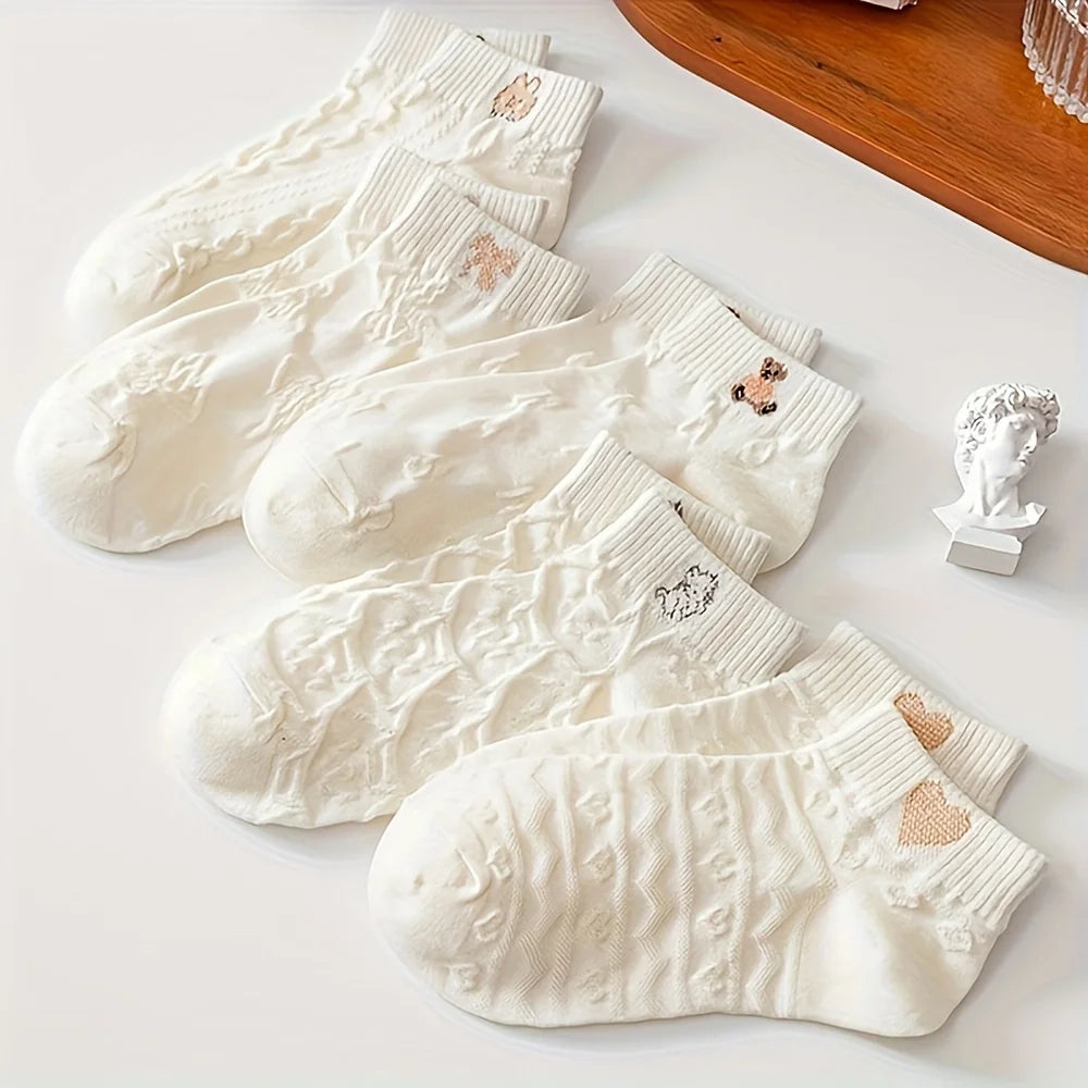 Women Cartoon Teddy Bear Patterned Ankle Socks