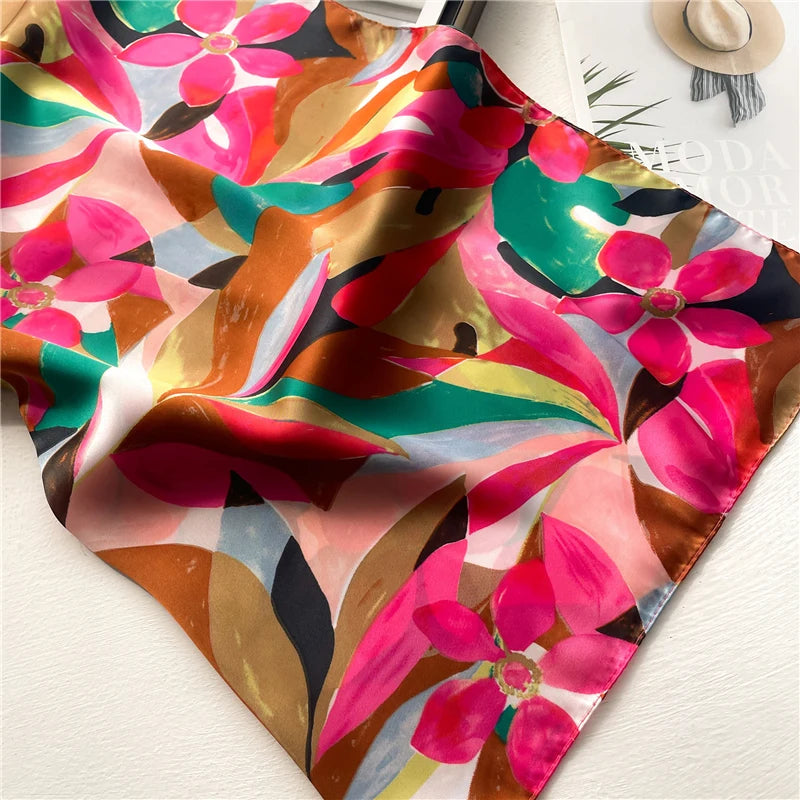 Floral Print Square Silk Scarf