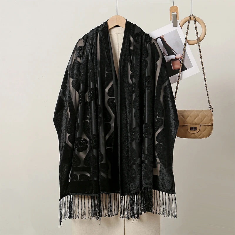 Hollow Lace Gradient Flower Silk Scarf