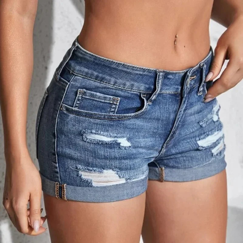 Split Denim Shorts Summer Beach