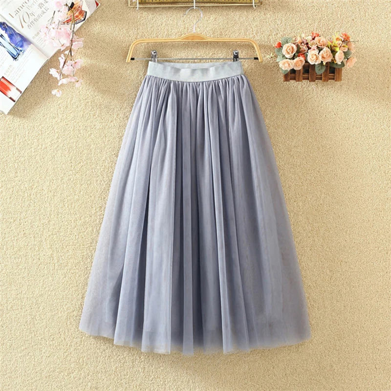 High Waist Mesh Pleated Skirts