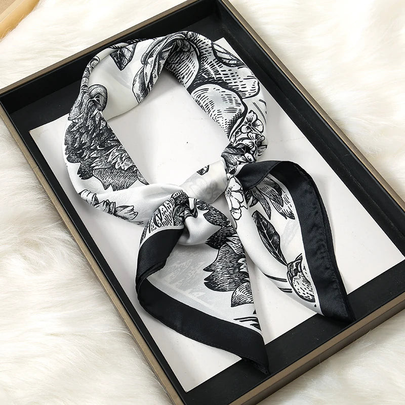 Print Satin Silk Square Scarf