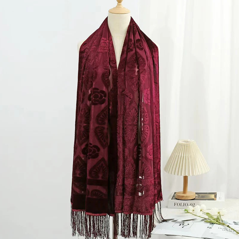 Hollow Lace Gradient Flower Silk Scarf