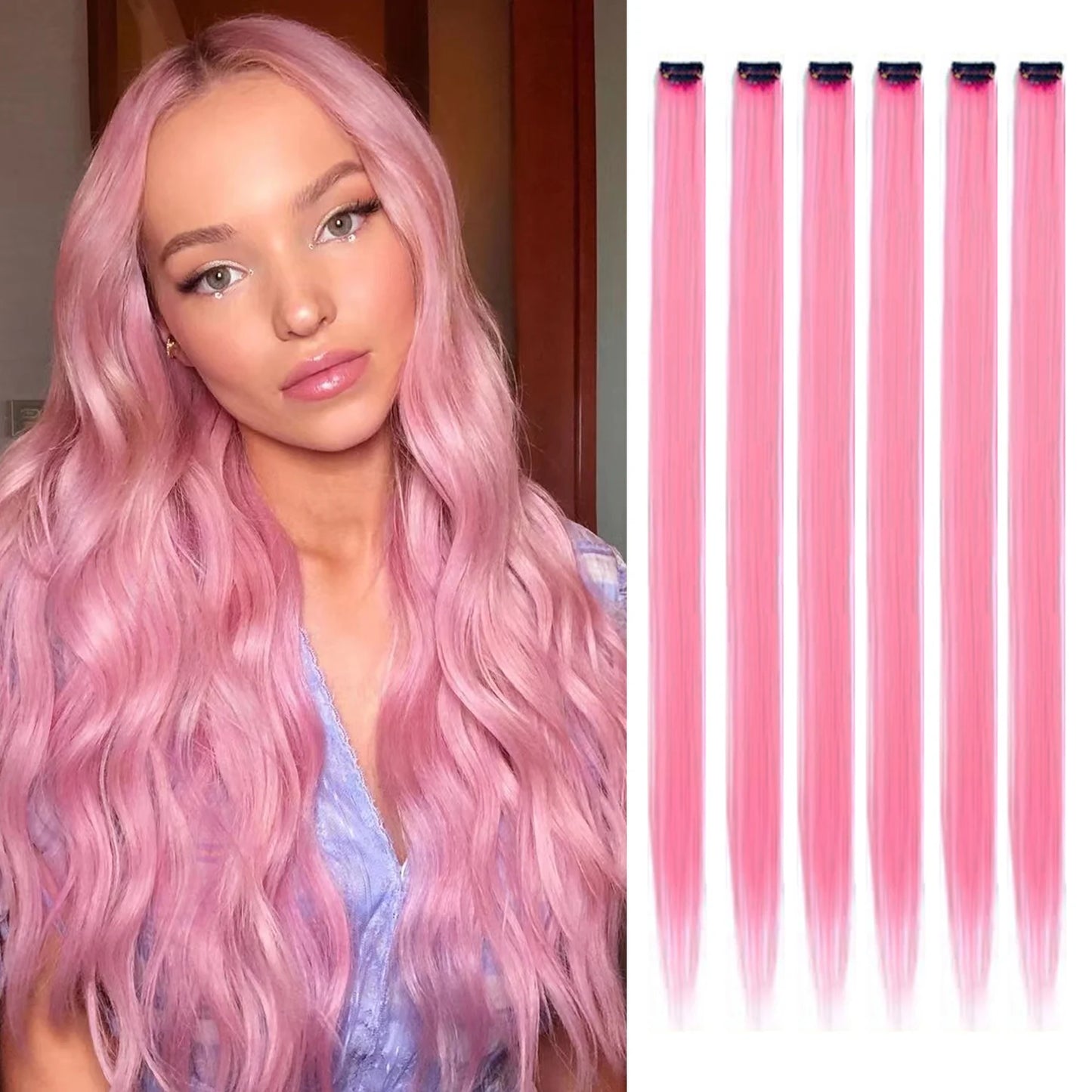 6pcs/pack Colored Party Highlights Clip in Hair Extensions