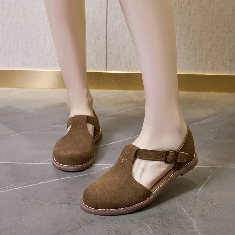 Flat-soled retro frosted genuine leather sandal