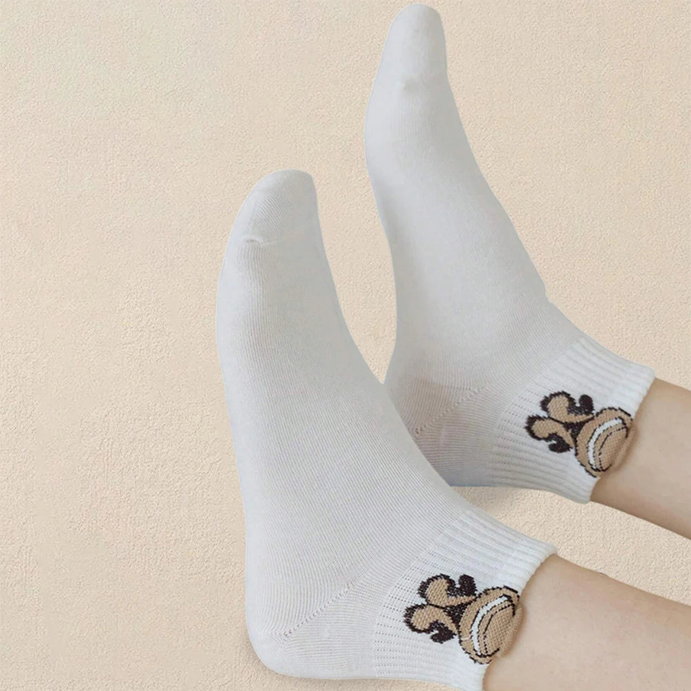 Women Cartoon Teddy Bear Patterned Ankle Socks
