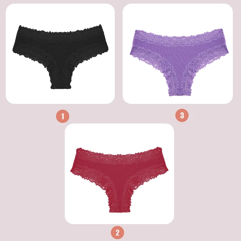 3PCS Lace Seamless Cotton Panties