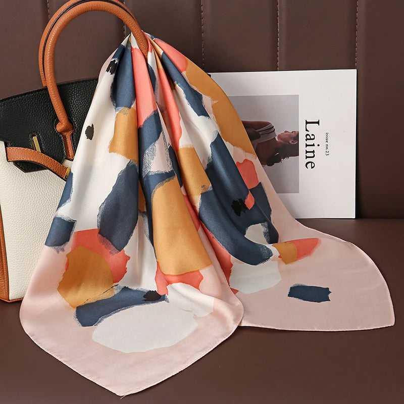 Print Satin Silk Square Scarf