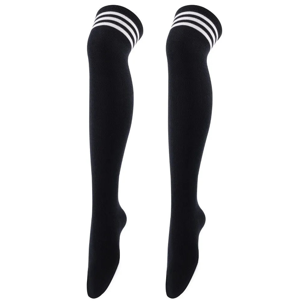 Striped Trim Thigh High Socks