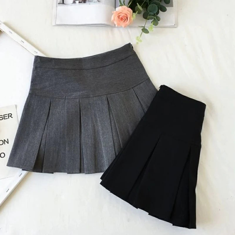High Waist Zipper Grey Student Mini Skirt