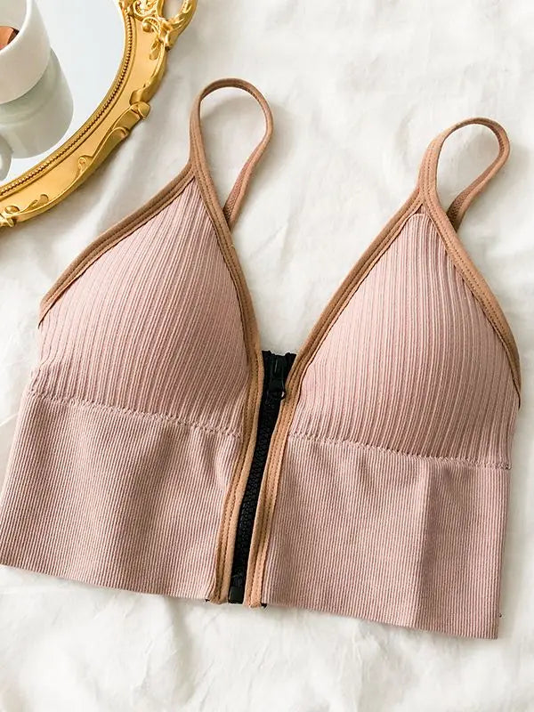 Ziper Fly Cotton Crop Tops