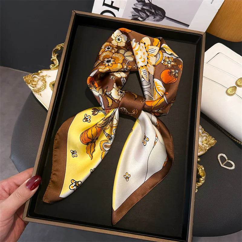 Floral Print Square Silk Scarf