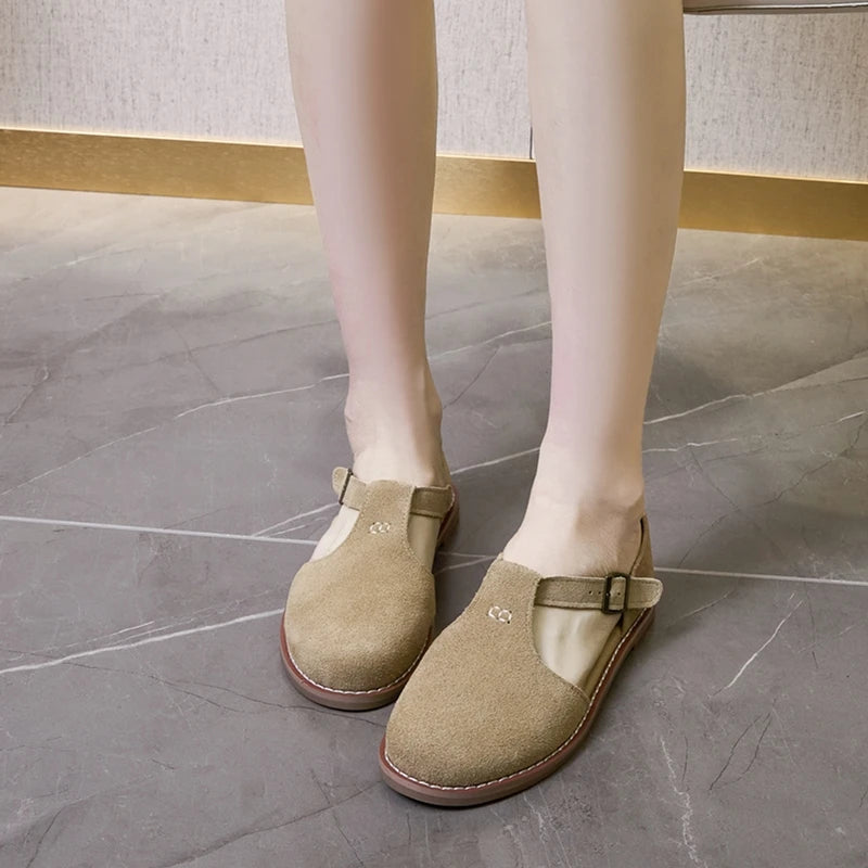 Flat-soled retro frosted genuine leather sandal