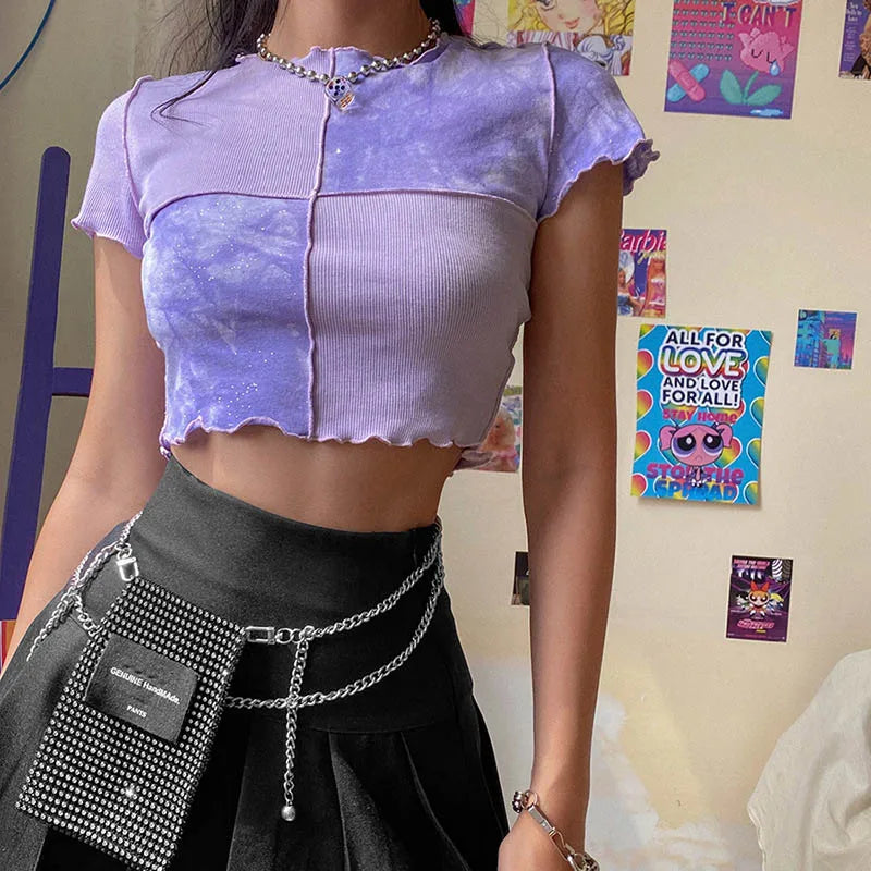Chic Crop Tops With Sequin Patchwork T-shirts