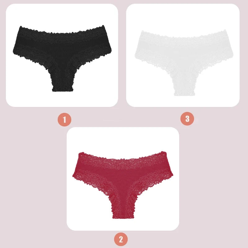3PCS Lace Seamless Cotton Panties