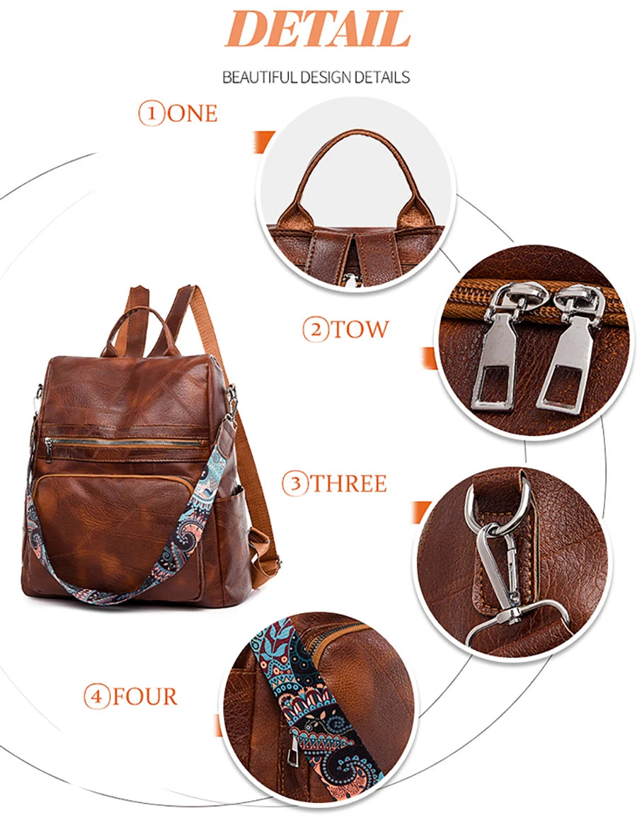 3-in-1 Women Backpacks Vintage Female Shoulder Bags