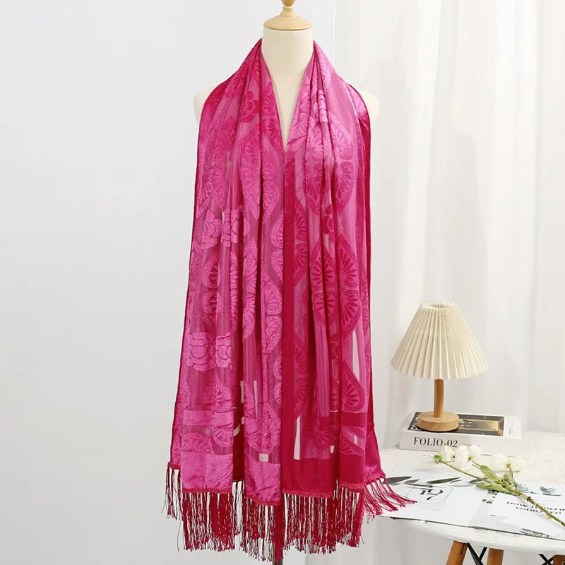 Hollow Lace Gradient Flower Silk Scarf