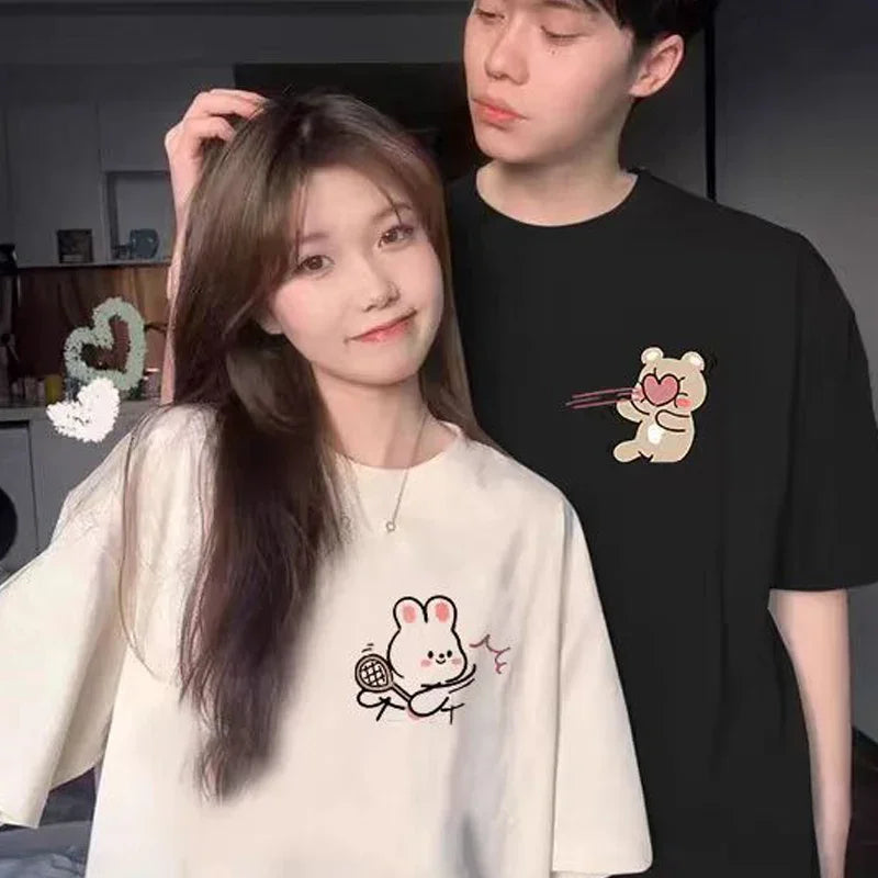 Tennis Rabbit Print Couple T-Shirts