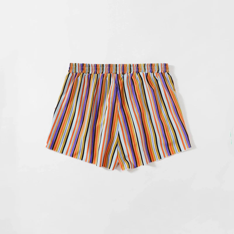 Plus Size Rainbow Stripe Print Casual Summer Shorts