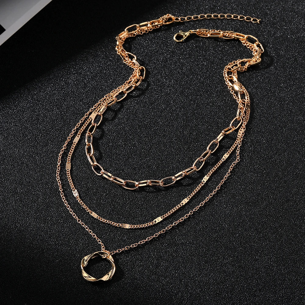 Gold Color Multi Layered Chains