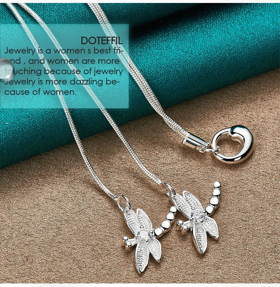 925 Sterling Silver Two Dragonfly Pendant Necklace