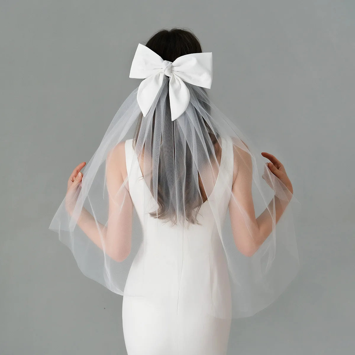 Elegant Bridal Wedding Headdress Double Layer Mesh Tulle White Color