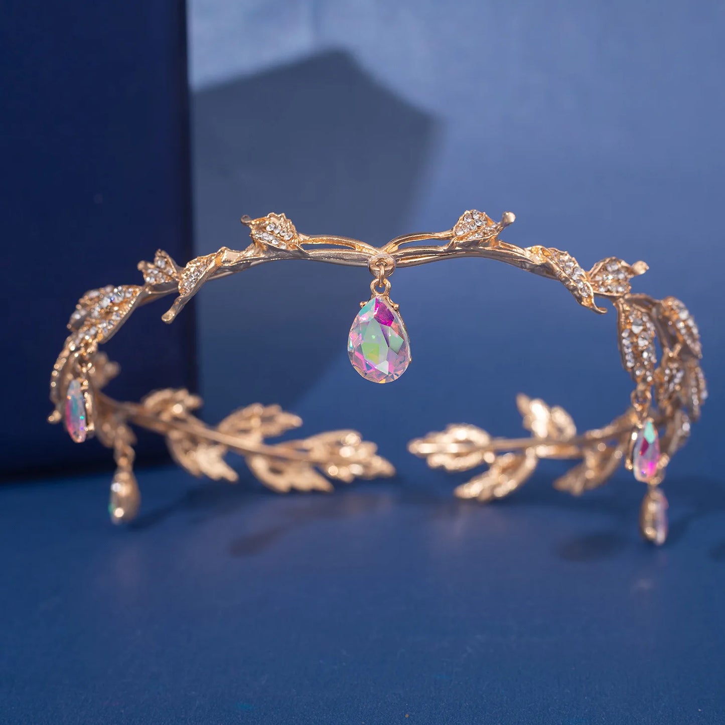 Vintage Crystal Rhinestone Waterdrop Leaf Tiara