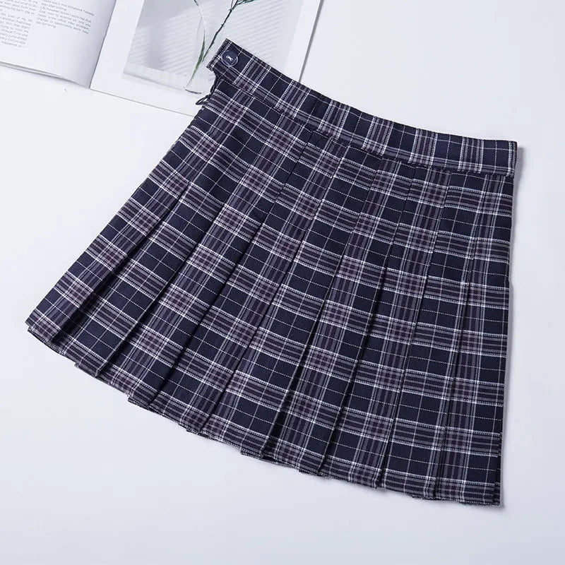 Summer Grey Plaid A-Line High Waist Mini Skirts