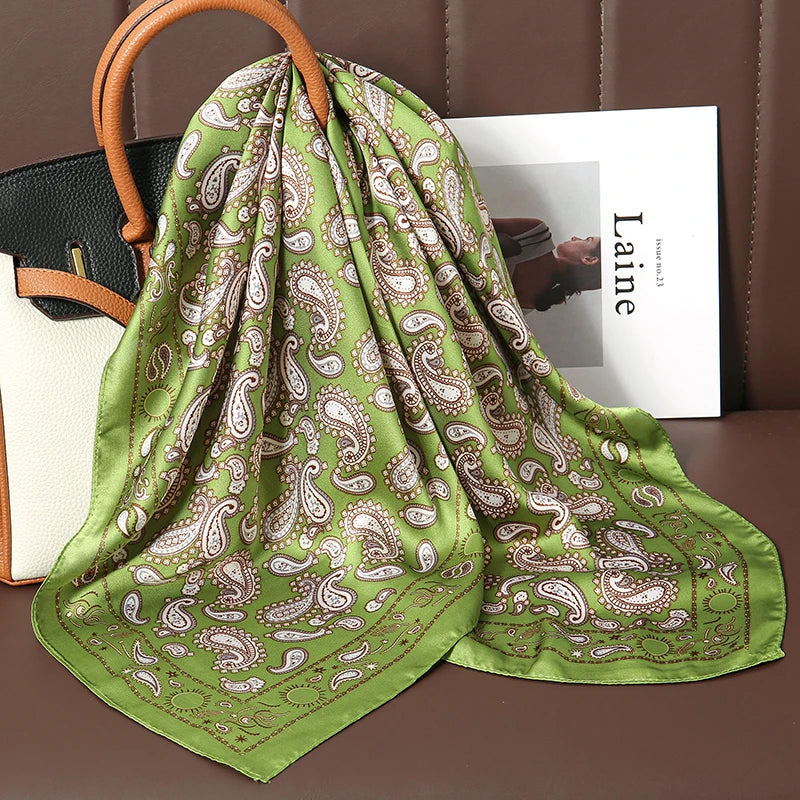 Print Satin Silk Square Scarf