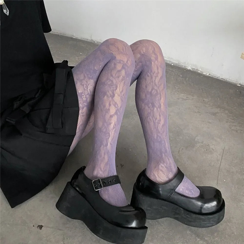 Gothic Flower Hollow Out Sexy Pantyhose Fishnet