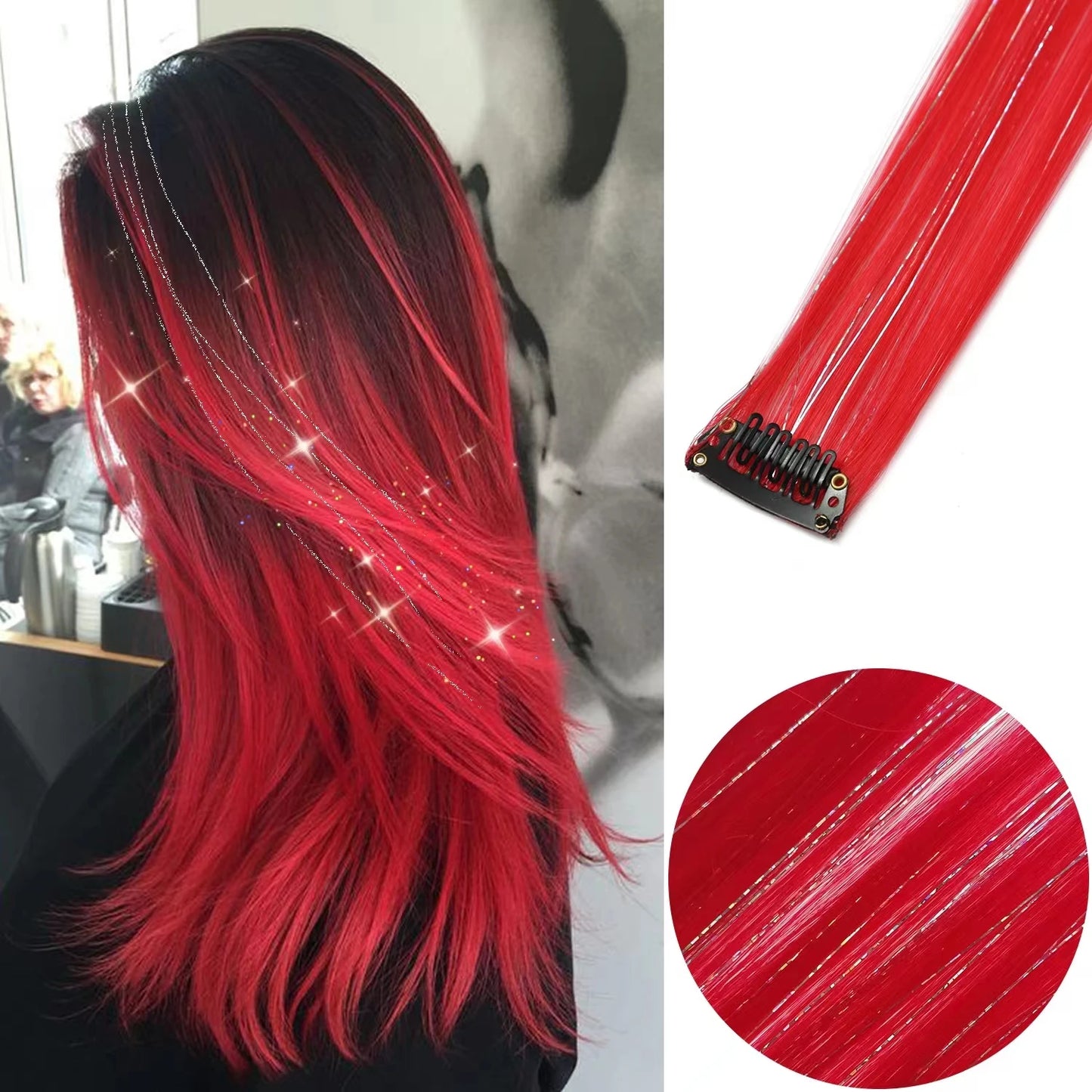 6pcs/pack Colored Party Highlights Clip in Hair Extensions