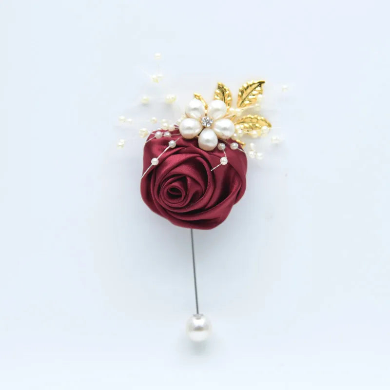 Wedding Boutonniere Satin Rose Bracelet