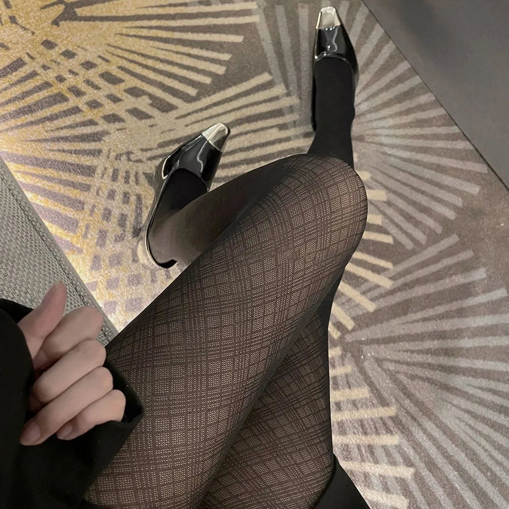 Sexy Black Houndstooth Stockings Women Tights