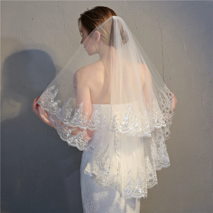 Wholesale White Ivory Two Layers Bride Wedding Veils